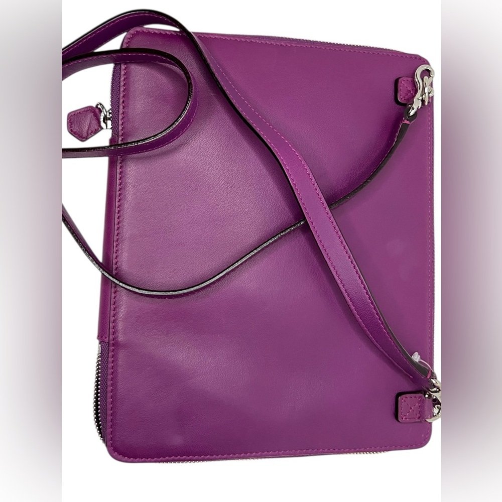 Elena Ghisellini Purple Leather 11" Tablet Case Cross body Padded Bag - Picture 3 of 14
